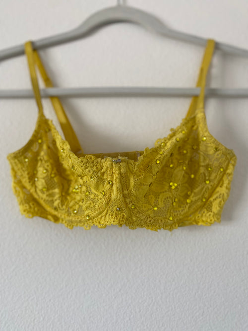 Yellow Rhinestone Bra