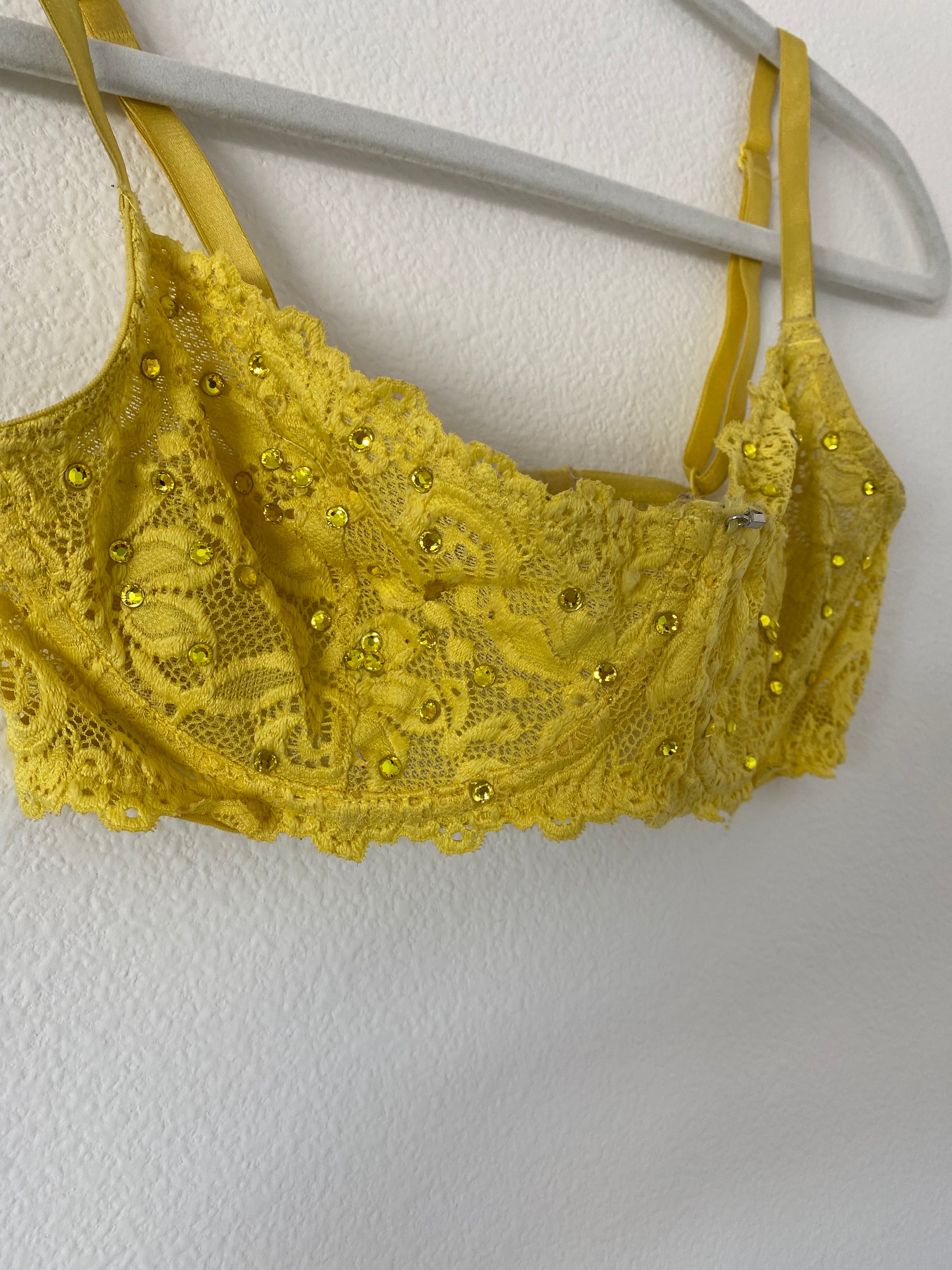 Yellow Rhinestone Bra