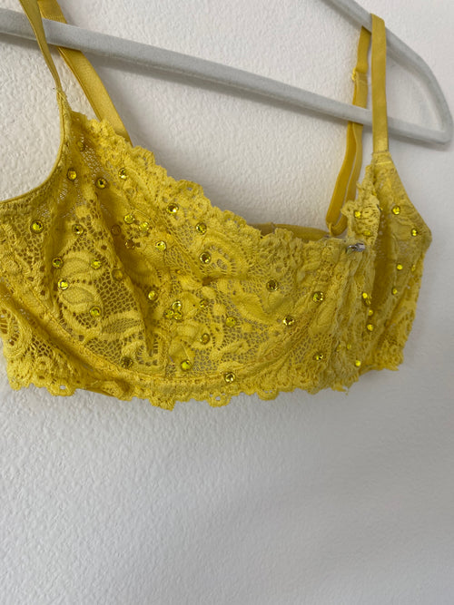 Yellow Rhinestone Bra
